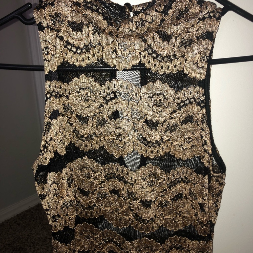 High neck black/gold Lace Crop